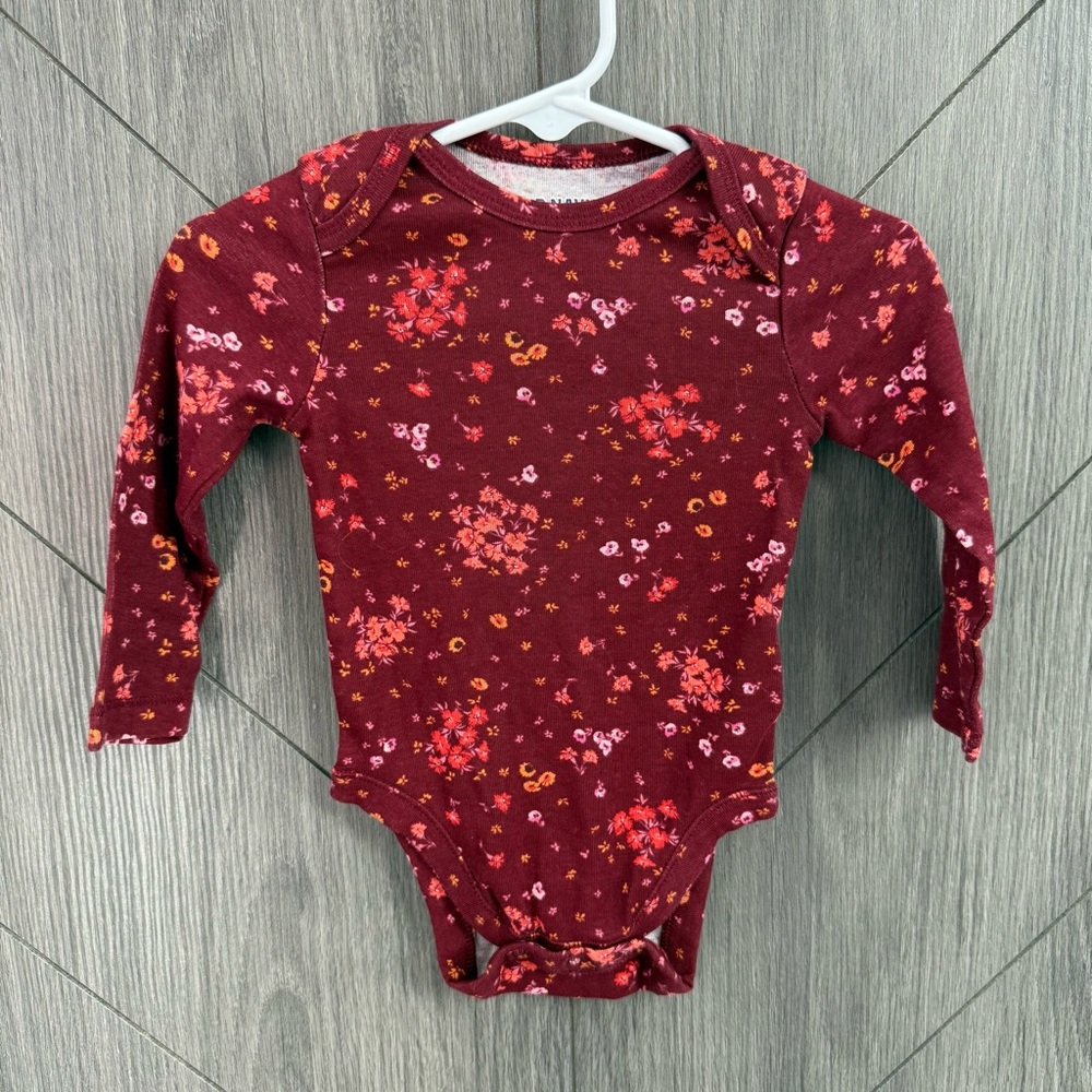 Old Navy Floral Burgundy Baby Girl Bodysuit
